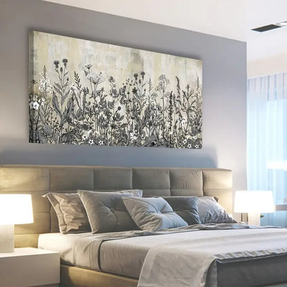 Botanical Rustic Beige Flower Plants Nature Wall Art canvas office home room framed 120x60cm - Bella Home Decor