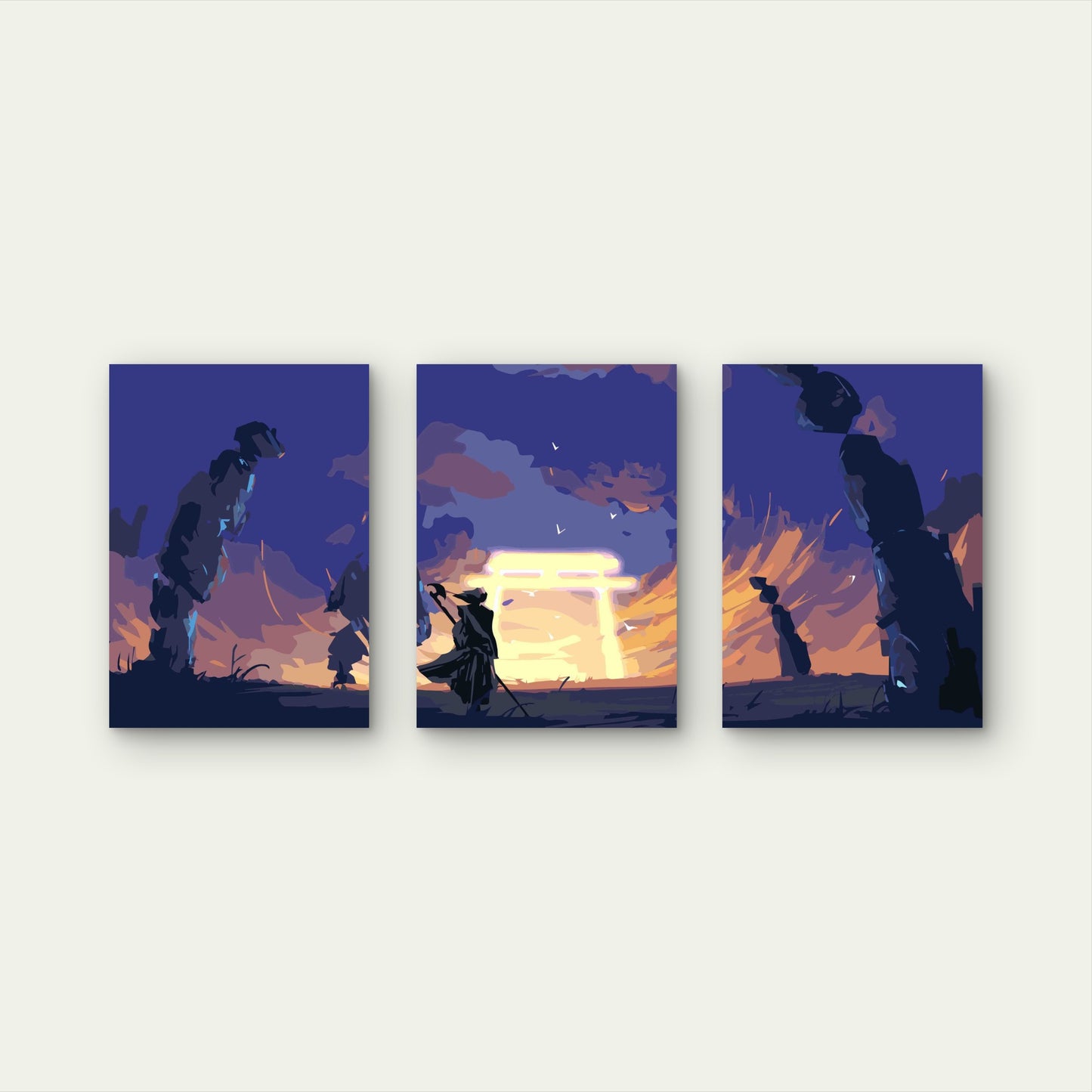 3pcs Mystical Japanese Torii Gate Sunset Metal Print Ready to Hang Art