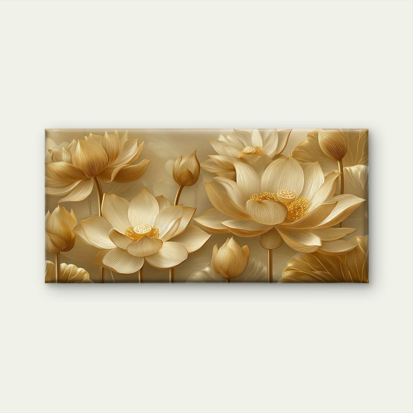 Golden for Lotus Flower Wall Art Canvas Office Home Room Framed 120x60cm