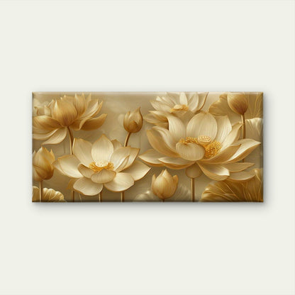 Golden for Lotus Flower Wall Art Canvas Office Home Room Framed 120x60cm