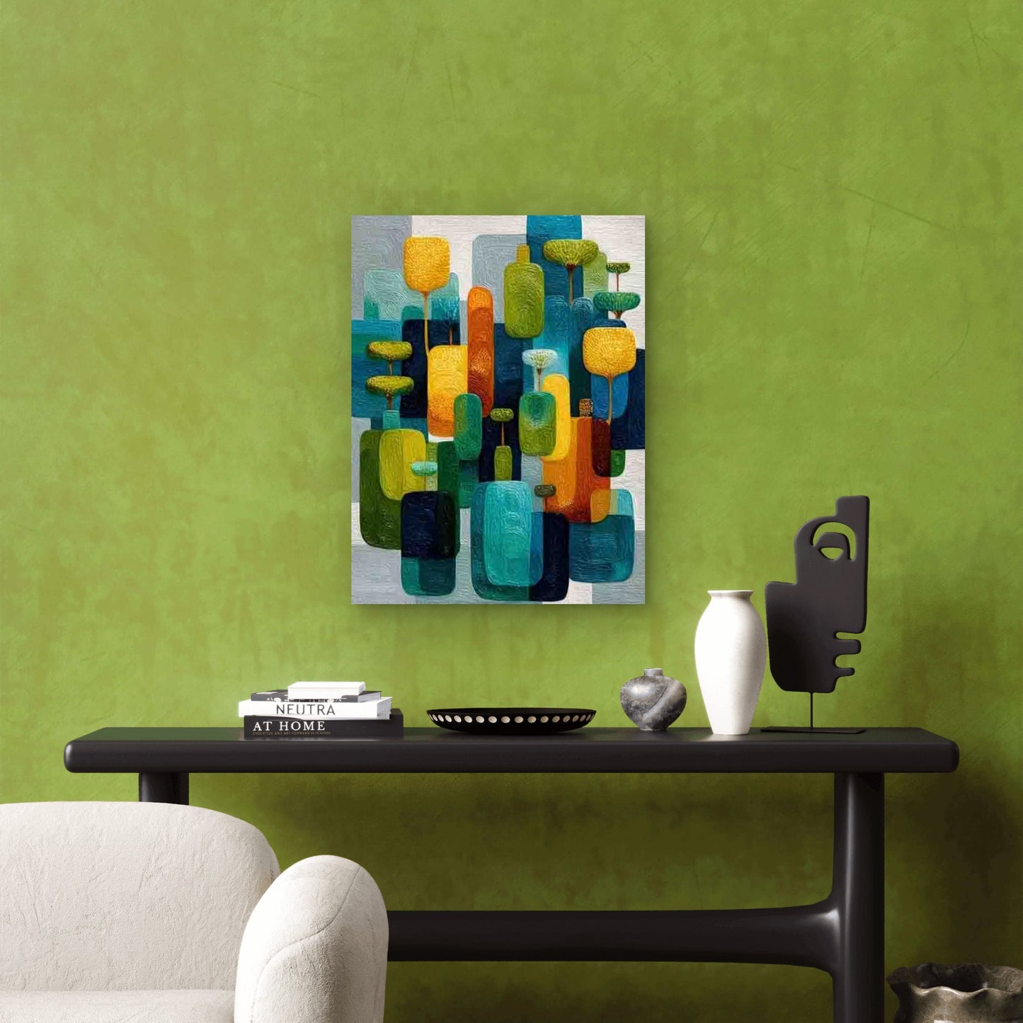 Abstract Shapes Gentle Lines Spring Hues Metal Print Ready to Hang