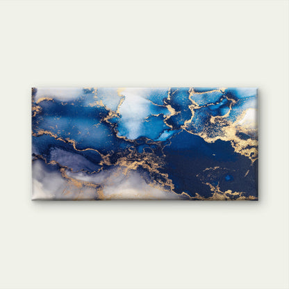 Modern Navy Gold Abstract Fluid Wall Art Canvas Office Home Room Framed 120x60cm