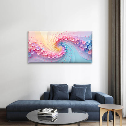 Pastel Floral Spiral Swirl Pink Blue Rainbow Wall Art Canvas Office Home Room Framed 120x60cm
