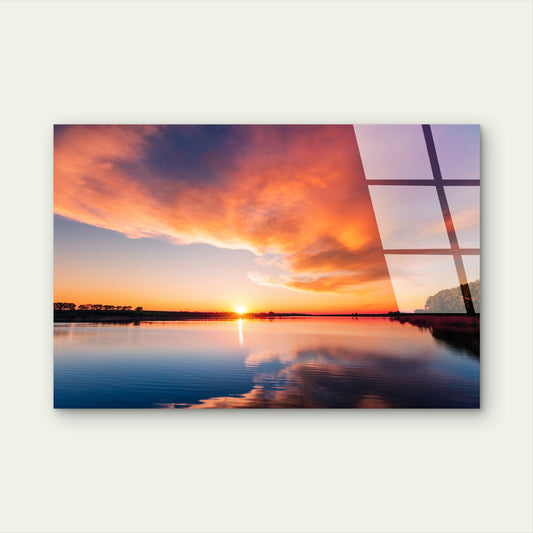 Beautiful Sunset Lake View Glass Printing Wall Art Australian Made Quality