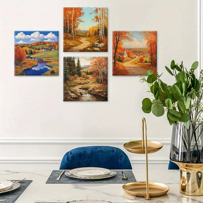 4pcs Autumn Scenery Farmhouse Style Wall Art Canvas Framed