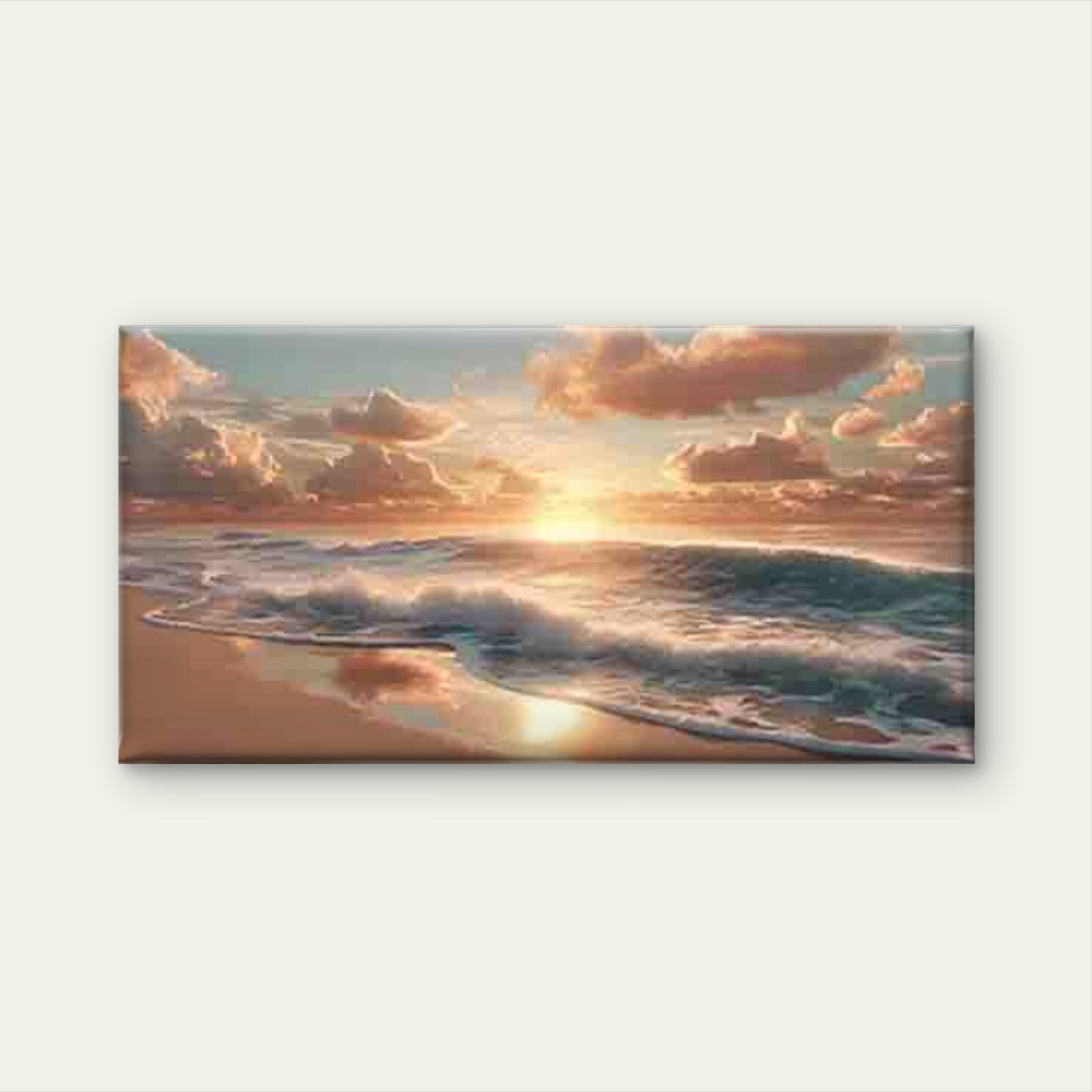 Beach Sunset, with Golden Sun Wall Art Canvas Office Home Room Framed 120x60cm - Bella Home Decor