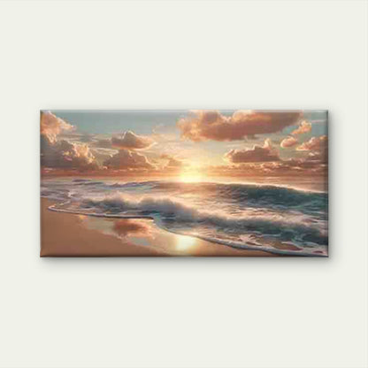 Beach Sunset, with Golden Sun Wall Art Canvas Office Home Room Framed 120x60cm - Bella Home Decor