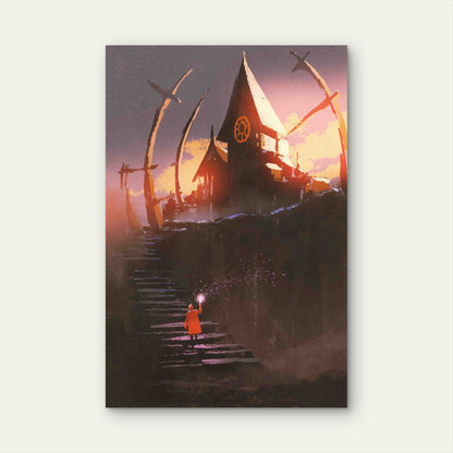 Red Riding Hood Climbing on Stairs To the Witch Castle Metal Print Ready to Hang