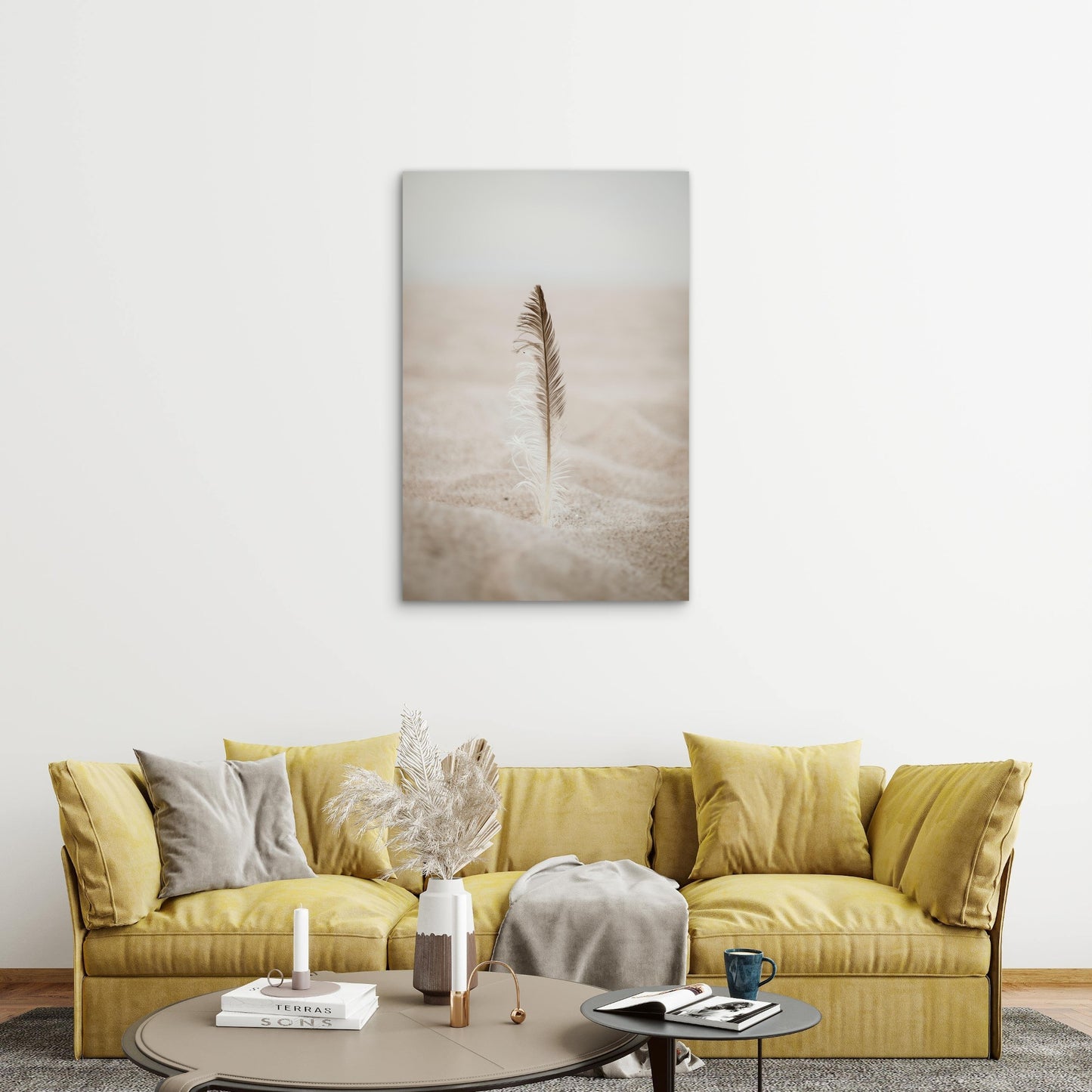 Feather Sand Illustration 60x90cm Metal Print Ready to Hang