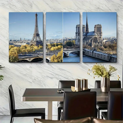 3pcs  Eiffel Tower & Notre-Dame Cathedral Metal Print Ready to Hang Art - Bella Home Decor