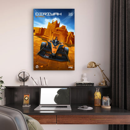Orange Electric Racing Car Desert Fort 40x60cm Metal Print Ready to Hang