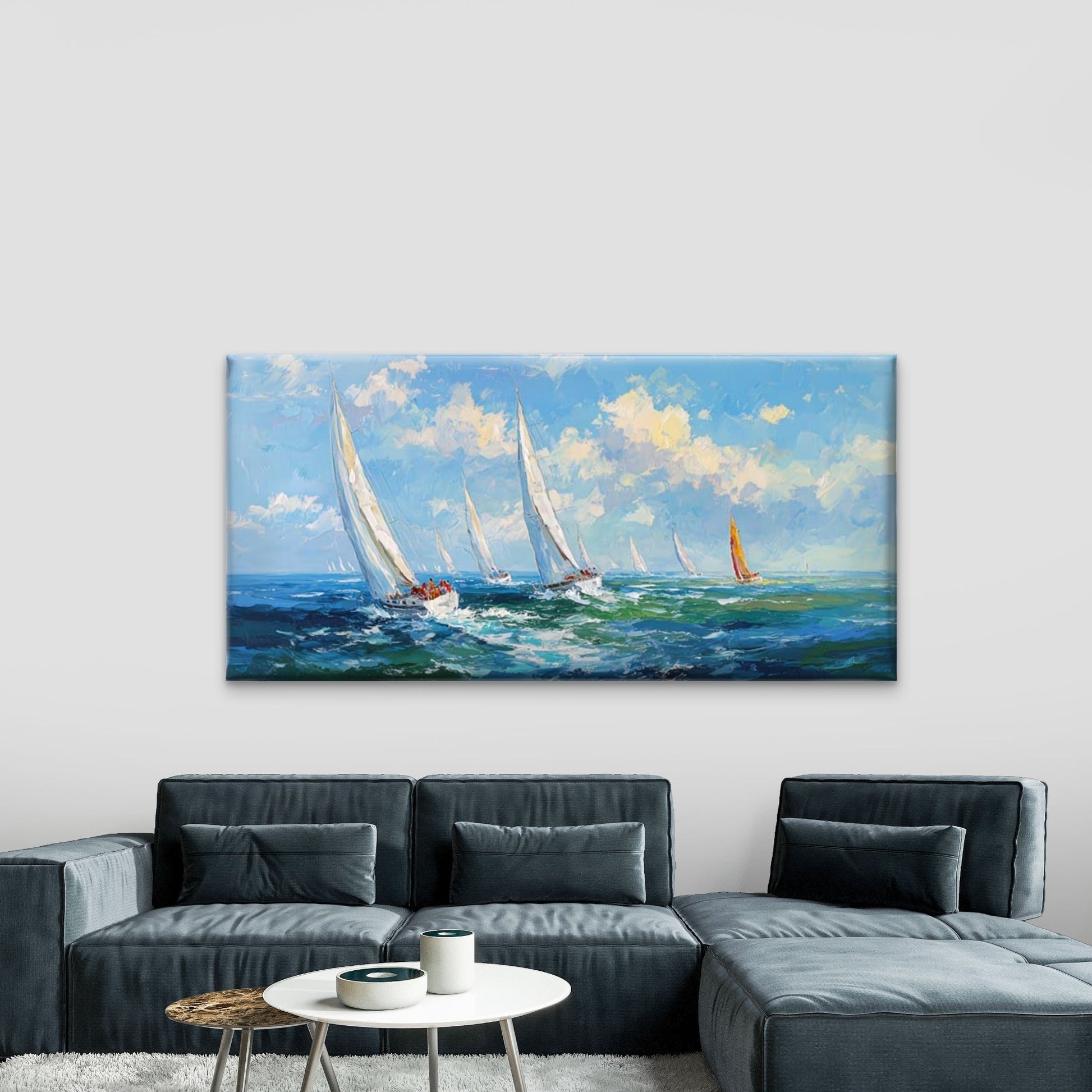 Thrill of Sailing Wall Art Canvas Office Home Room Framed 120x60cm - Bella Home Decor