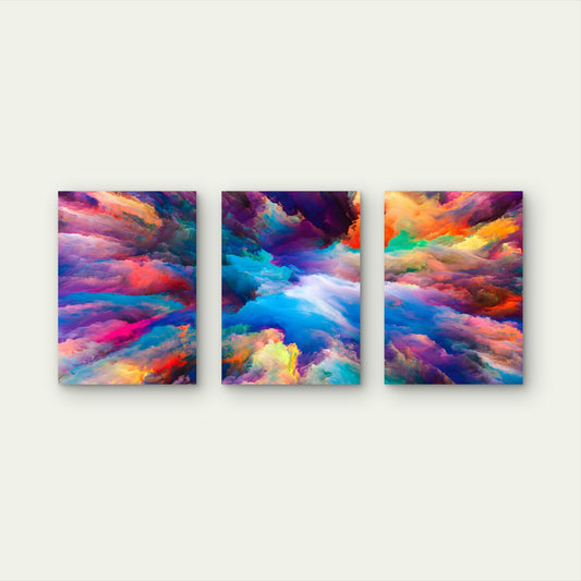 3pcs Vibrant Acrylic Paint Explosion Metal Print Ready to Hang Art - Bella Home Decor