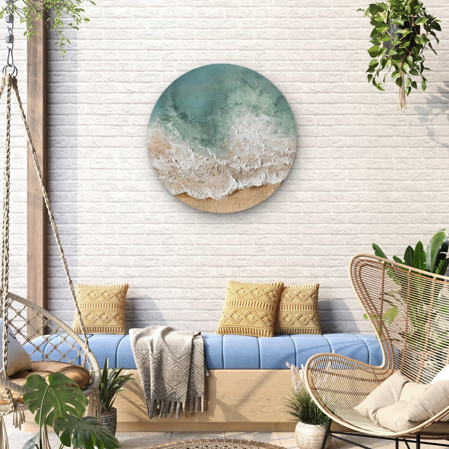 Neutral Colored Waves Sandy Beach Acrylic Glass Rounded Print Tempered Glass Wall Art 100% Made in Australia Ready to Hang