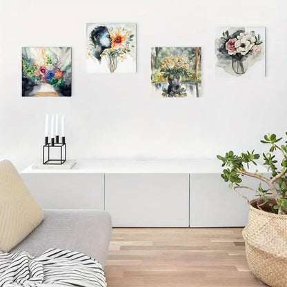 4pcs Vintage White Flower Printi Wall Art Canvas Framed