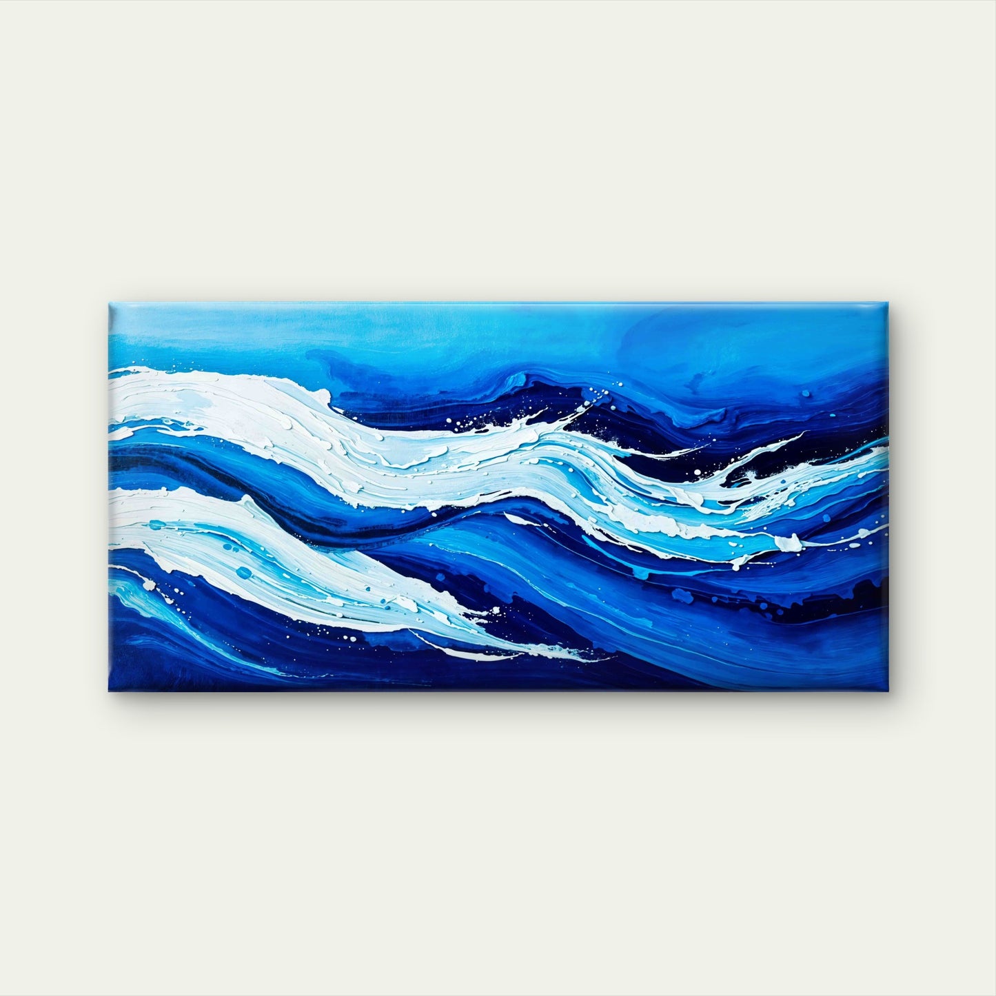 Blue Ocean Waves Wall Art Canvas Office Home Room Framed 120x60cm