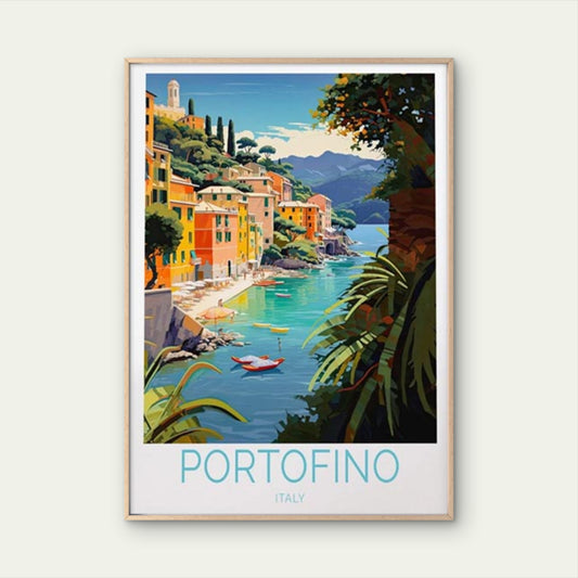 Portofino Italy, Coast & Beautiful Trees Travel Poster Print Wall Art - Bella Home Decor
