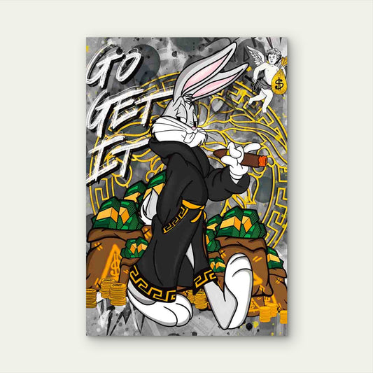 Rich Bunny Hustling walk Graffiti Art 40x60cm Metal Print Ready to Hang