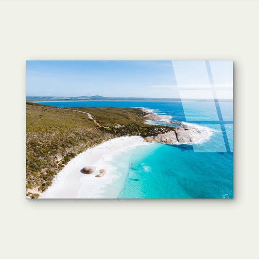 Aerial Turquoise Ocean Coastal White Sand Rock Formation Landscape Australia Acrylic Glass Printing Wall Art Australian Made