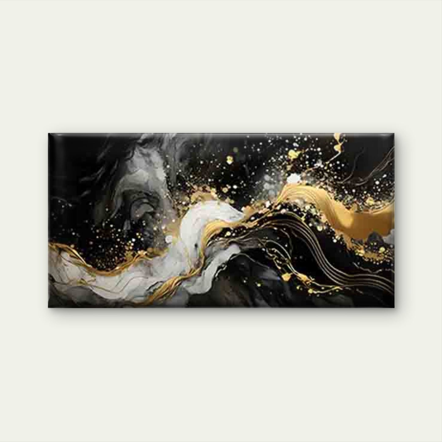 Flowing Lines in Golden, White Wall Art Canvas Office Home Room Framed 120x60cm - Bella Home Decor