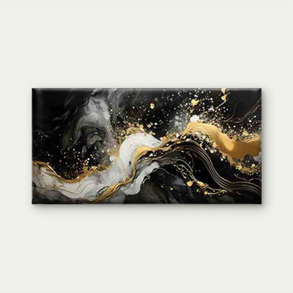Flowing Lines in Golden, White Wall Art Canvas Office Home Room Framed 120x60cm - Bella Home Decor