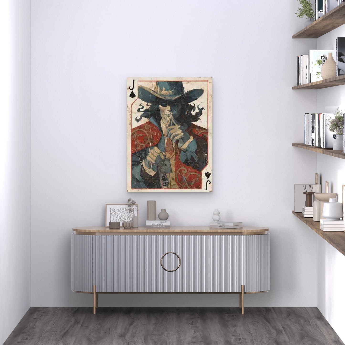 Jack of Spades Design with Ornate Red & Golden Accents 60x90cm Metal Print Ready to Hang
