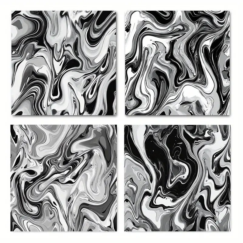 4pcs Black marble flui for Living Room BM   Wall Art Canvas Framed