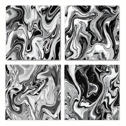 4pcs Black marble flui for Living Room BM   Wall Art Canvas Framed