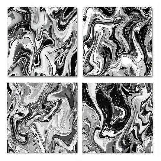 4pcs Black marble flui for Living Room BM   Wall Art Canvas Framed