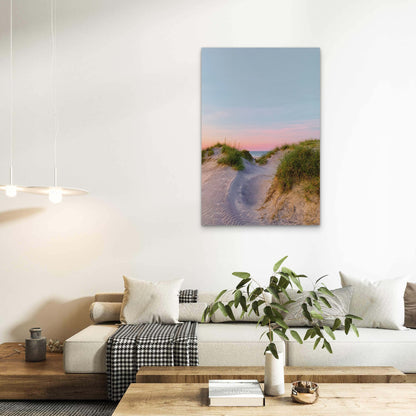 Serene View Of Sand Dunes At The Beach During Sunset 60x90cm Metal Print Ready to Hang