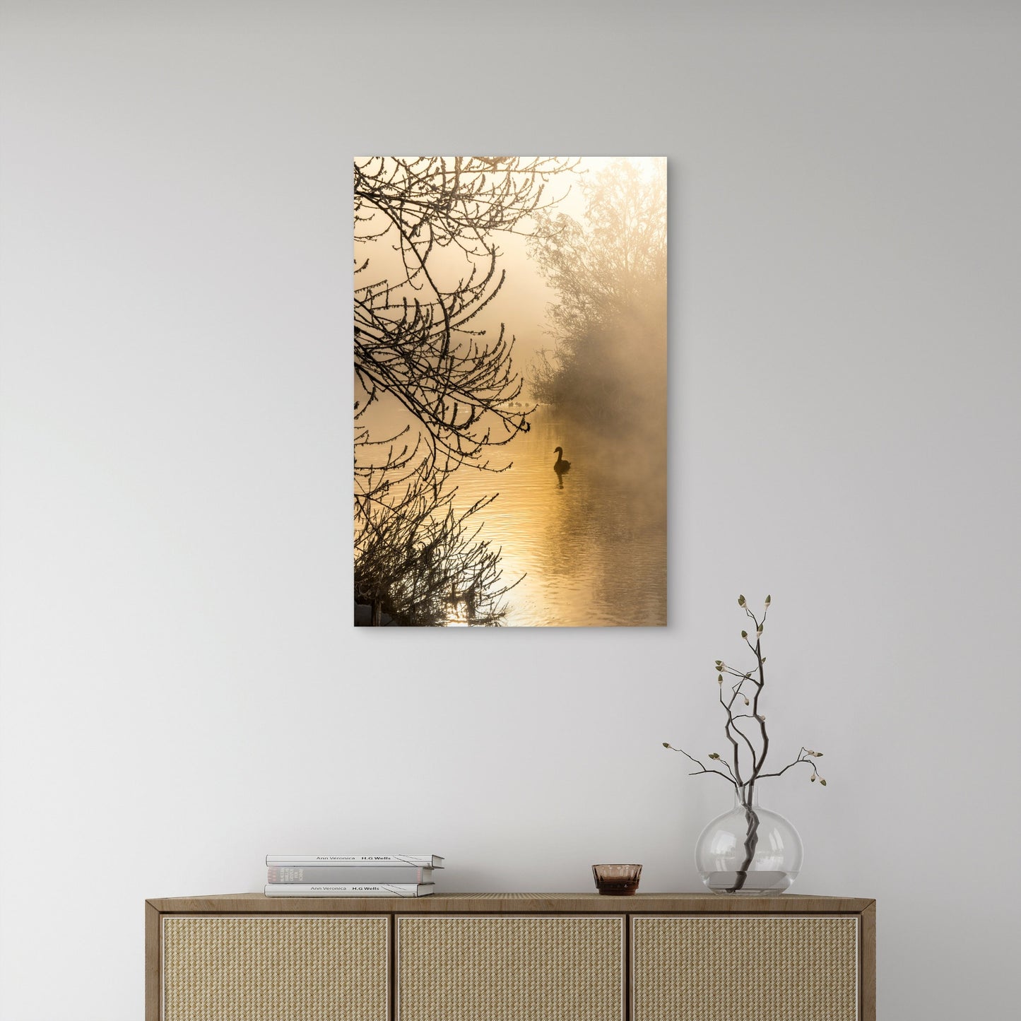 Serene Frosty Sunrise over Misty River 40x60cm Metal Print Ready to Hang