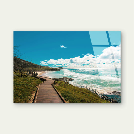 Scenic Wooden Boardwalk Ocean Coast Landscape K'gari Fraser Island Australia Acrylic Glass Printing Wall Art Australian Made