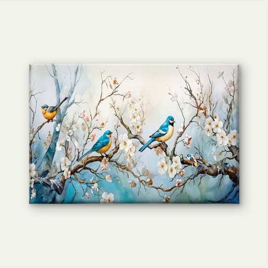 Vibrant Birds Perched on Branches Wall Art Decor 100% Australian Made