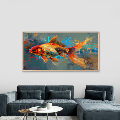 Vibrant Goldfish Abstract Wall Art Canvas Office Home Room Framed 120x60cm