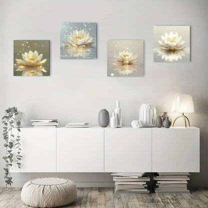 4pcs Elegant Golden For Lotus Wall Art Canvas Framed