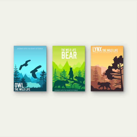 3pcs Owl Bear Lynx Wild Animal Forest  Wall Art Set Canvas Framed 60x90cm - High Quality Print 100% Australian Made Wall Canvas Ready to Hang