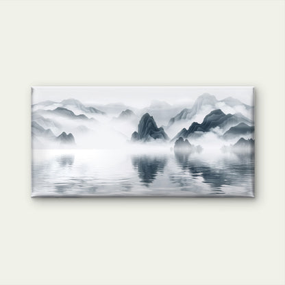 Modern Misty Shanshui Mountains Wall Art Canvas Office Home Framed 120x60cm