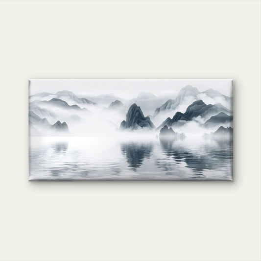 Modern Misty Shanshui Mountains Wall Art Canvas Office Home Framed 120x60cm