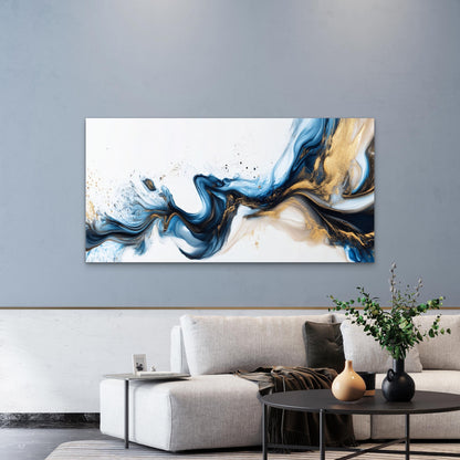 Abstract Blue Gold Swirl Wall Art Canvas Office Home Room Framed 120x60cm