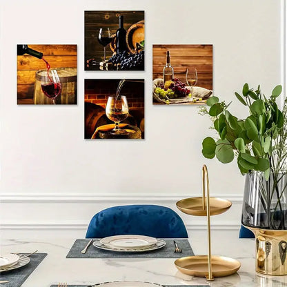 4pcs Wine Bottel Picture Painting Wall Art Canvas Framed