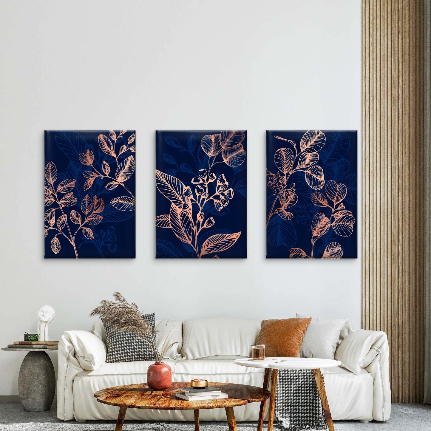 3pcs Native Eucalyptus Leaves Navy Rose Gold  Wall Art Set Canvas Framed 40x60cm - High Quality Print 100% Australian Made Wall Canvas Ready to Hang