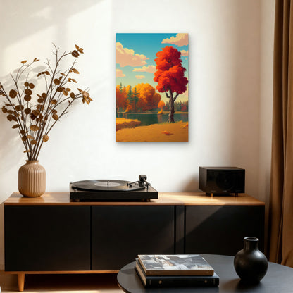 Illustration of a Serene Autumn Landscape 40x60cm Metal Print Ready to Hang