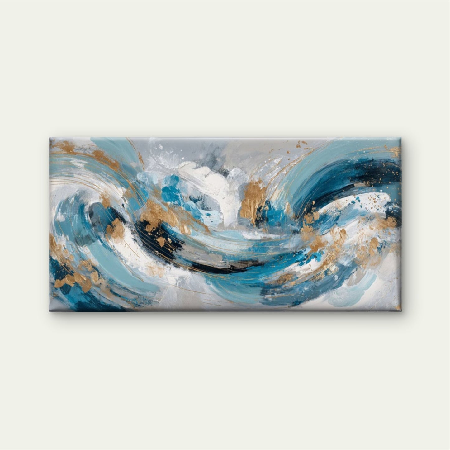 Abstract Blue Golden Turquoise Wall Art Canvas Office Home Room Framed 120x60cm