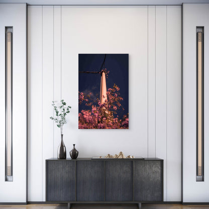 Cherry Blossoms Pole Against a Star-Filled Sky Metal Print Ready to Hang