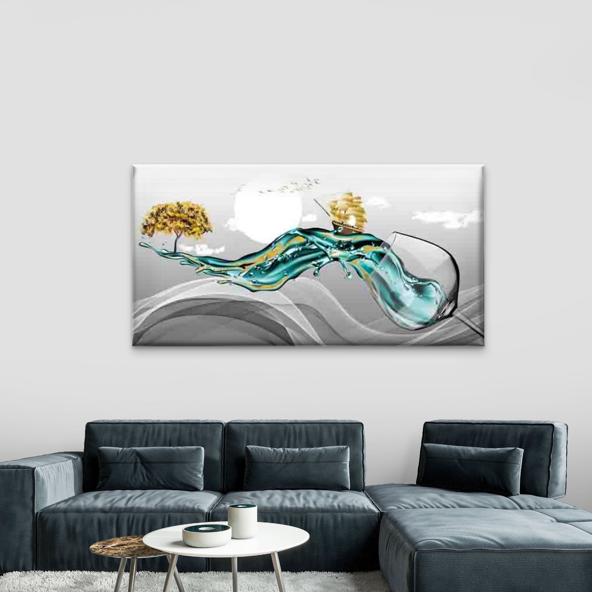 Sailing Ship Journey with Wine Wall Art Canvas Office Home Room Framed 120x60cm - Bella Home Decor