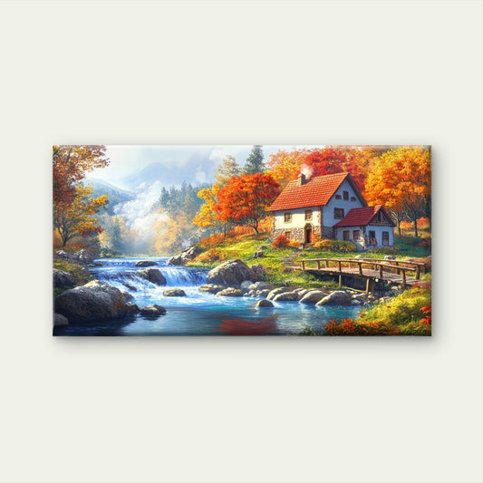 Autumn Glow Near River Wall Art Canvas Office Home Room Framed 120x60cm