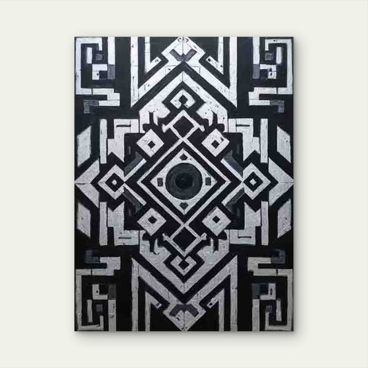 Abstract Geometric Monochrome Mystical Theme Metal Print Ready to Hang