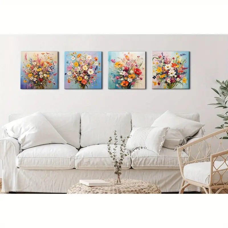 4pcs Floral Botanical Wall Art Canvas Framed