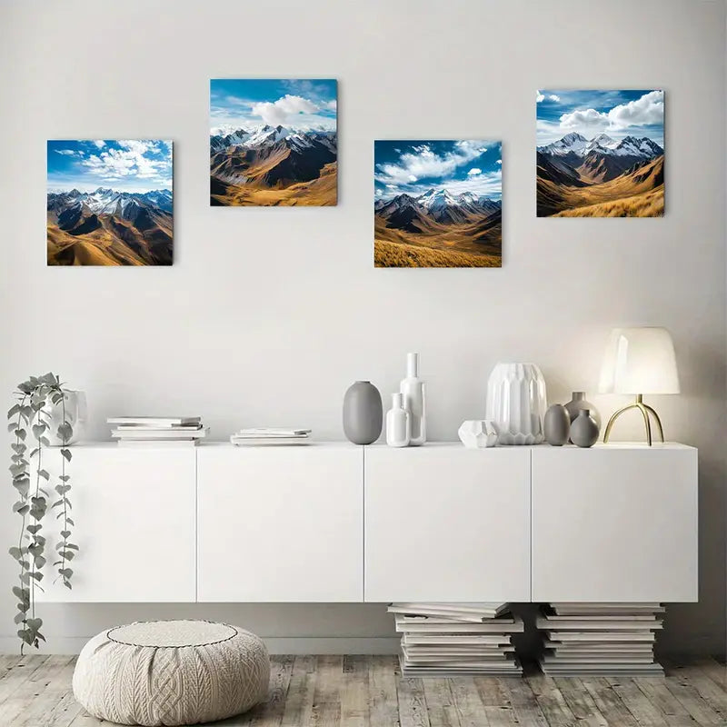 4pcs Snow Covered Andes Mountain Picture Wall Art Canvas Framed