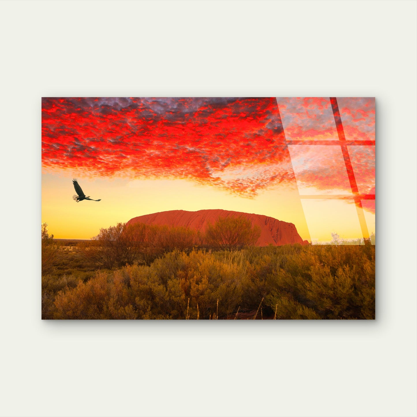 Ayers Rock Crimson Sky Eagle Flight Acrylic Glass Printing Wall Art Australian Made Quality